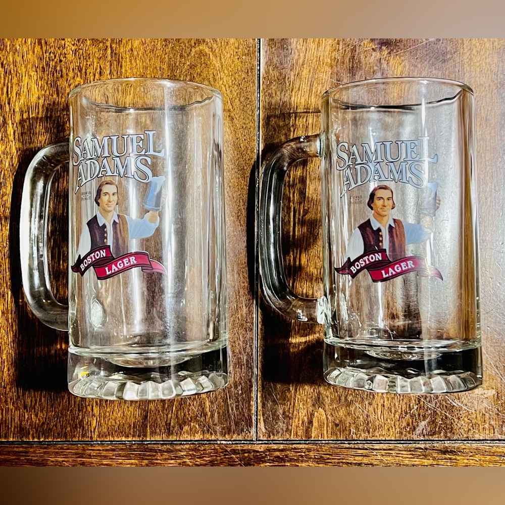 2 Samuel Adams Glass Beer Mug, Steins, Beer Glass, Barware, Glass Vintage